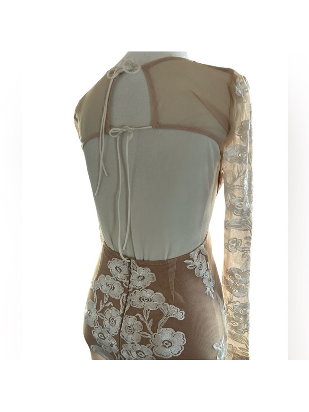 Free People (for love & lemons) Nude Sheer Embroidered Long Sleeve Gown - Picture 2 of 6